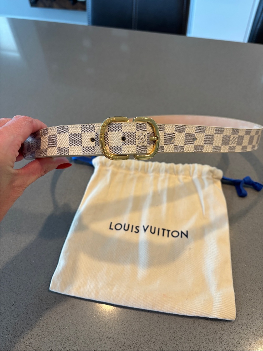 Louis Vuitton Damier Azur Gold Double Buckle Belt